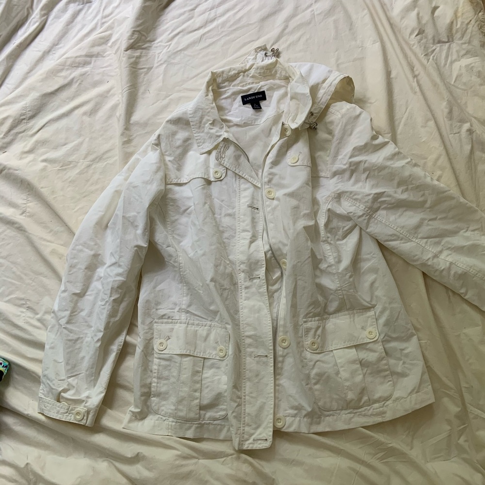 Lands end white rain jacket - L